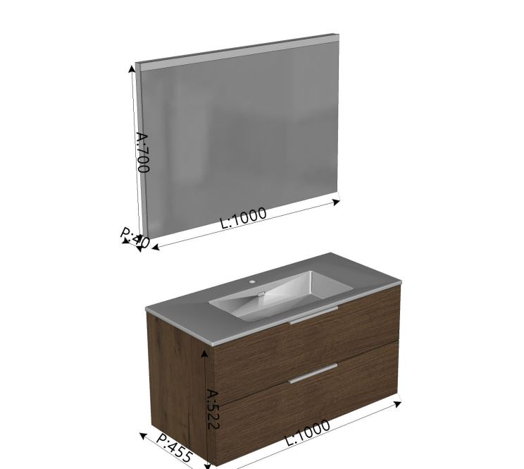 GB GROUP COMPOSIZIONE UNIQ NATIVO COTTO MOBILE 2 CASS+TOP IN CERAMICA+SPECCHIO CON LAMPADA 100 x P 46 x H52 NATIVO COTTO