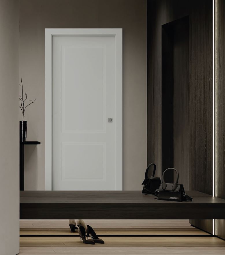 SCRIGNO PORTA SCORREVOLE REVERSIBILE  FAST Q02 PANTOGRAFATA A 2 BUGNE 70 x 210 x 102 CON STIPITI  RAL 9016 LACCATO BIANCO